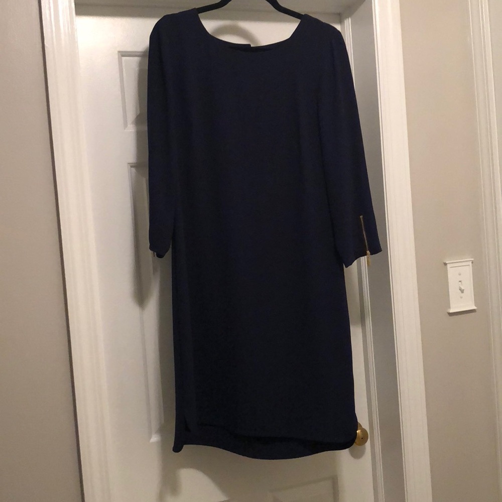 Navy A-line 3/4 length sleeve shift dress